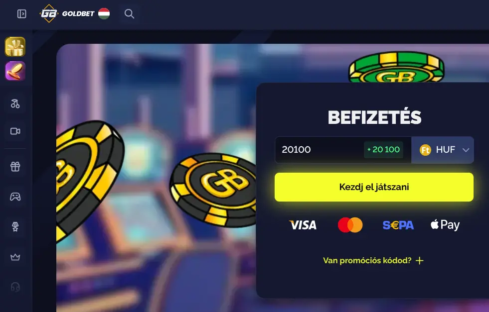 Goldbet Casino főoldal banner — a platform nyitóoldala magyar nyelven